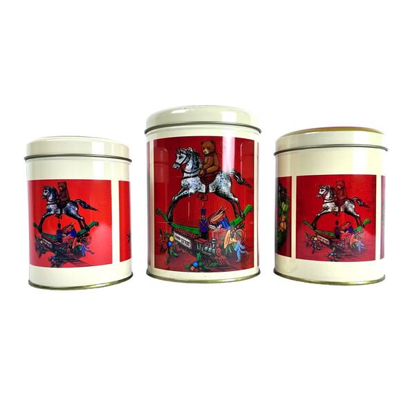 Nesting/Stacking Christmas Tins New Never Used Rocking Horse Sleigh Teddy Bear! - Picture 2 of 9